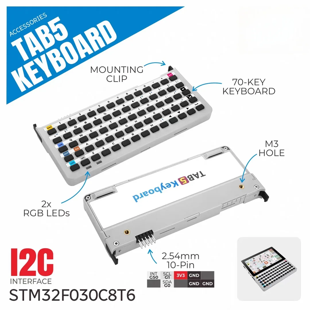 Official M5Stack Tab5 Keyboard 70 Key Physical Keyboard Input Expansion Module Tab5 Dedicated