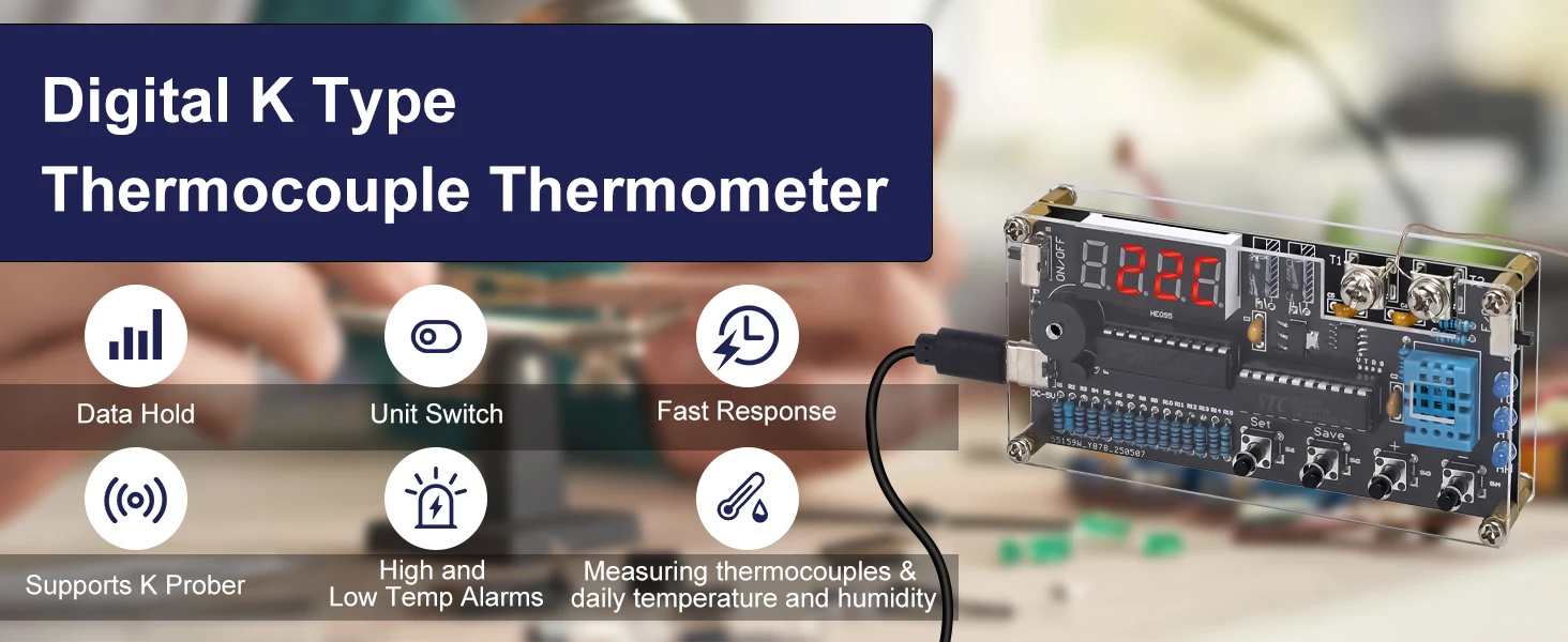 DIY Thermometer Electronics Kit with High/Low Alarm, DC 4.5-5V Temperature Humidity Sensor Soldering Project for STEM Learning