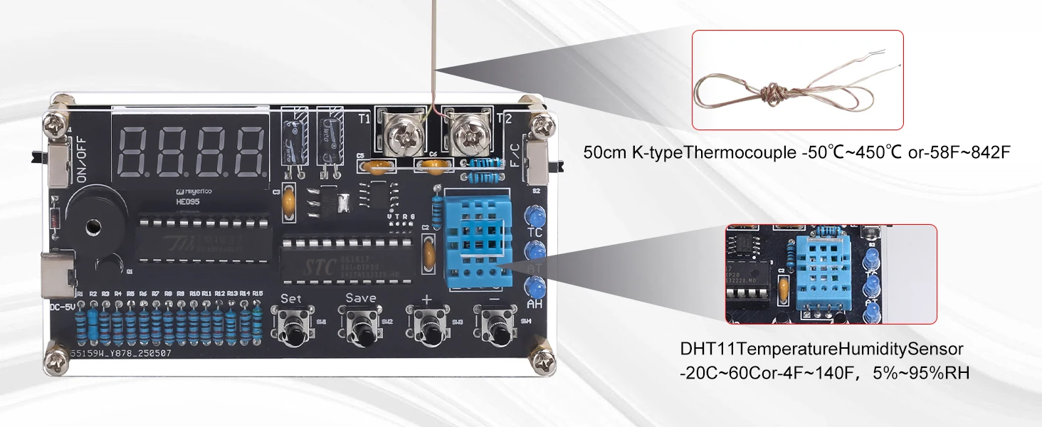 DIY Thermometer Electronics Kit with High/Low Alarm, DC 4.5-5V Temperature Humidity Sensor Soldering Project for STEM Learning