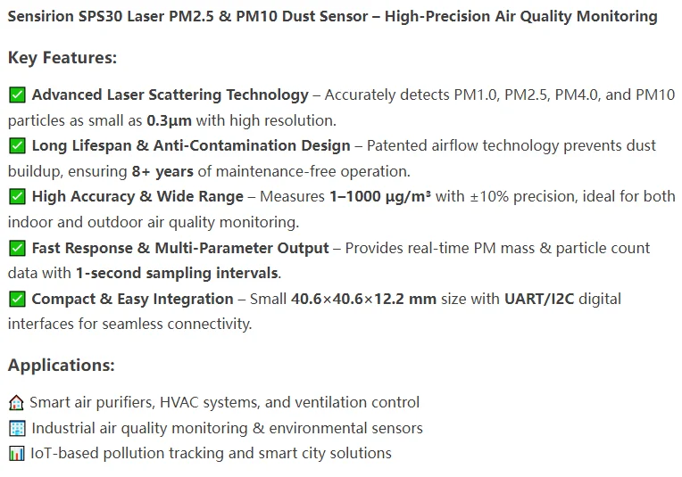 New original SPS30 SPS-30 PM2.5 PARTICLE SENSOR Transducer Particle and dust sensor