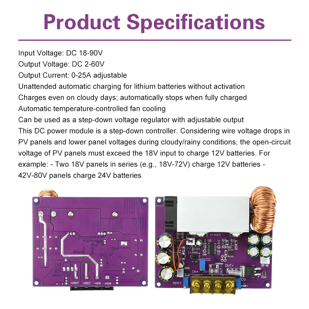 Universal DC 18-90V 800W Adjustable Step Down Module MPPT Solar Charge Controller For Lithium Battery Storage