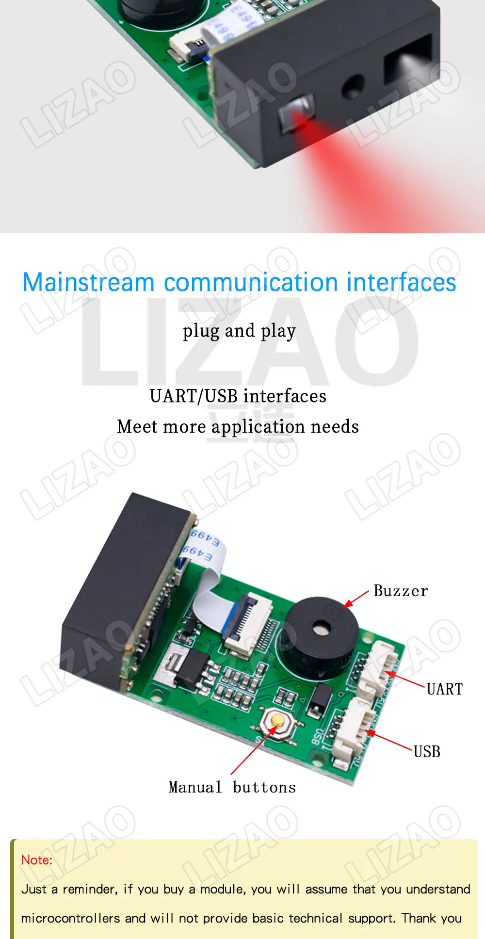 LIZAO GM67 1D/2D Barcode Scanner Module USB UART Interface QR Code Reader Scanning Module for Arduino DIY Equipment