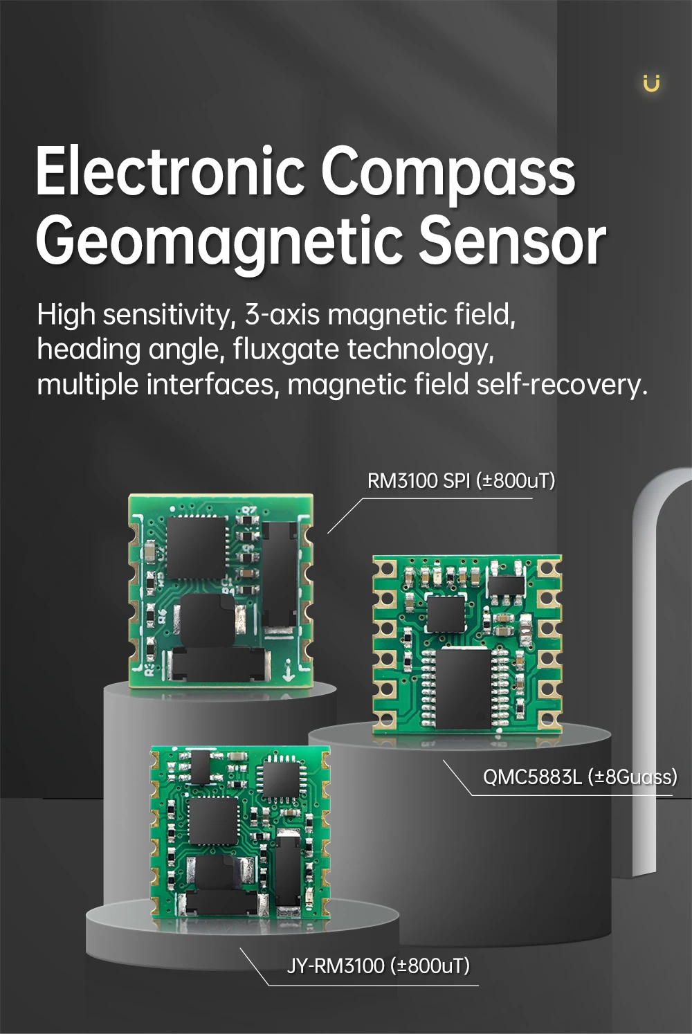 WitMotion PNI RM3100 Industry Magnetometer Sensor, Output 3-axis Magnet Field, SPI Digital Electronic Compass for Arduino