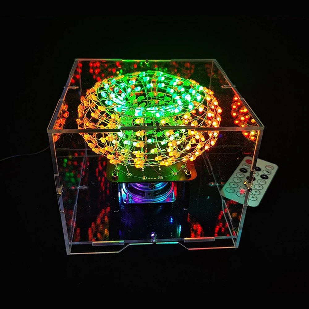 DIY Halo Cube BT Speaker Kit LED Colorful Light Spectrum Welding Practice DIY Kit Electronic Infrared Remote Control DC5V