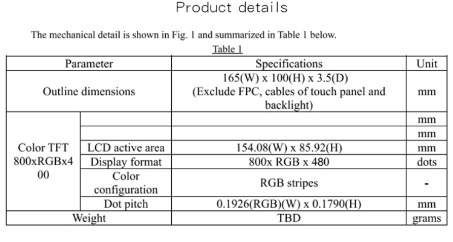 5.0 / 7.0 inch TFT LCD HD Color Screen Resistive Touch Screen Display Module 7.0' 5.0' 16Bit RGB 65K 800*480 800x480 SSD1963