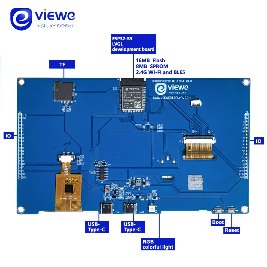 ESP32 S3 Dual Core LVGL 7inch 5inch 4.3inch 4inch HMI 16M Flash Ardu-ino WIFI&Bles Smart Display Screen RGB LCD TFT Module