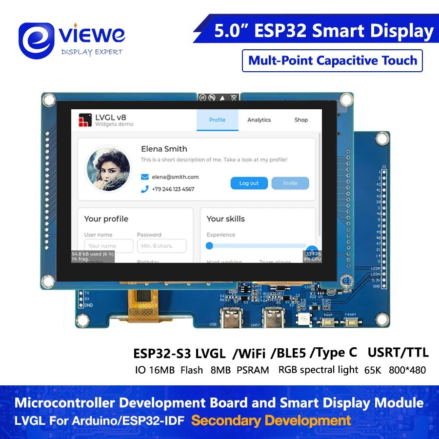 ESP32 S3 Dual Core LVGL 7inch 5inch 4.3inch 4inch HMI 16M Flash Ardu-ino WIFI&Bles Smart Display Screen RGB LCD TFT Module