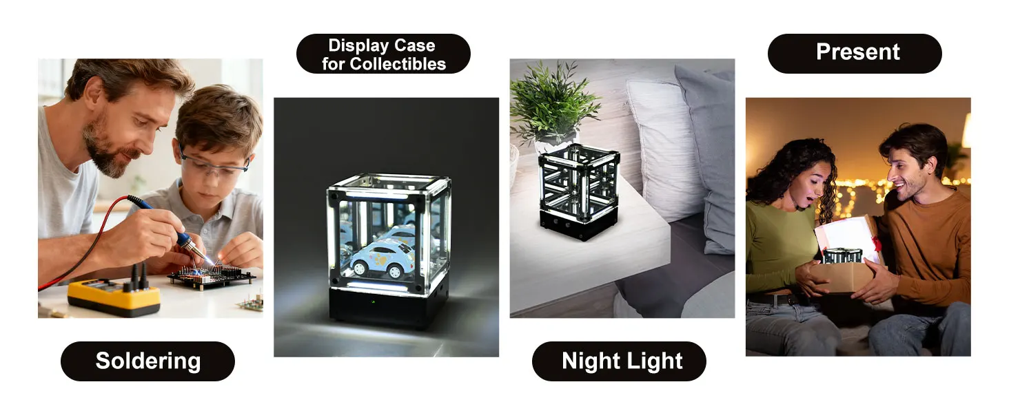DIY Night Light Soldering Practice Kit Adjustable LED Desk Lamp Magic Cube Electronic Kit Unique Gift & STEM Learning Projects