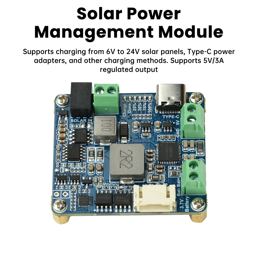 Waveshare Solar Power Management Module For 6V-24V Solar Panel Support MPPT USB Connection Battery Charger Power Supply