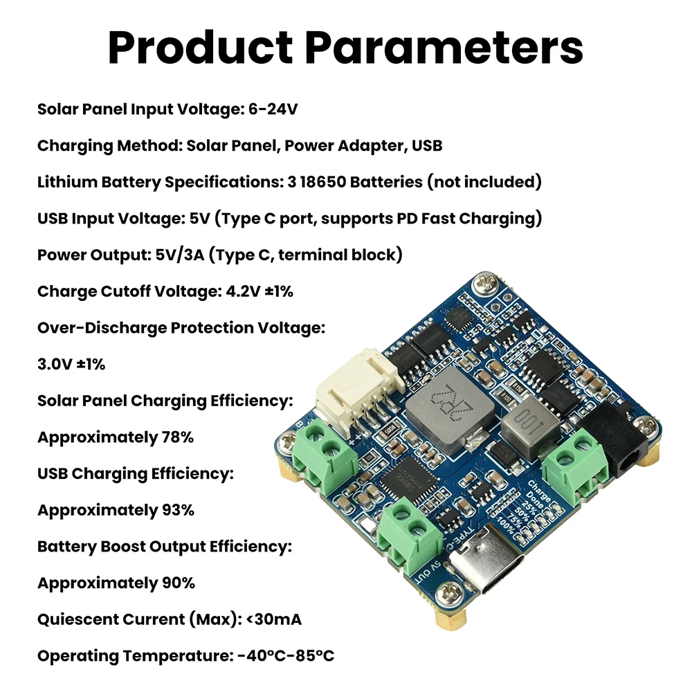 Waveshare Solar Power Management Module For 6V-24V Solar Panel Support MPPT USB Connection Battery Charger Power Supply