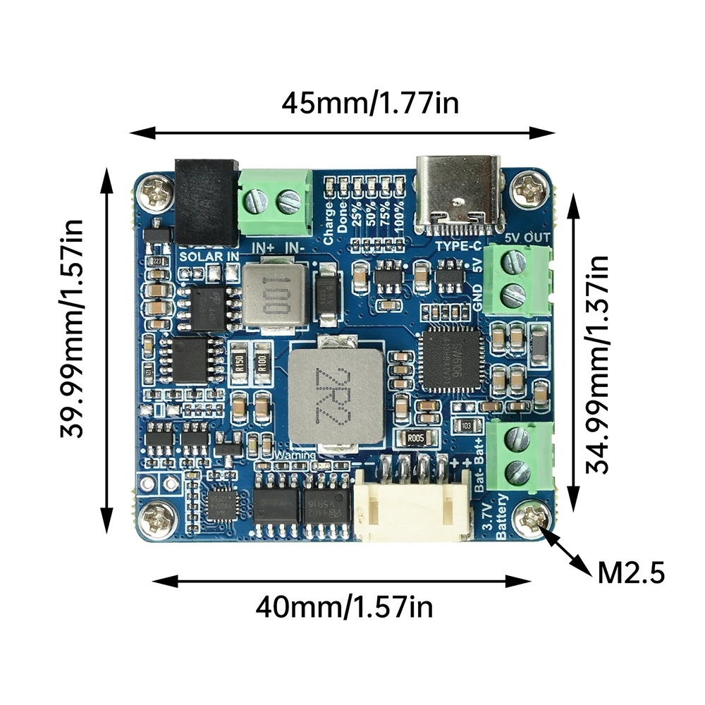 Waveshare Solar Power Management Module For 6V-24V Solar Panel Support MPPT USB Connection Battery Charger Power Supply
