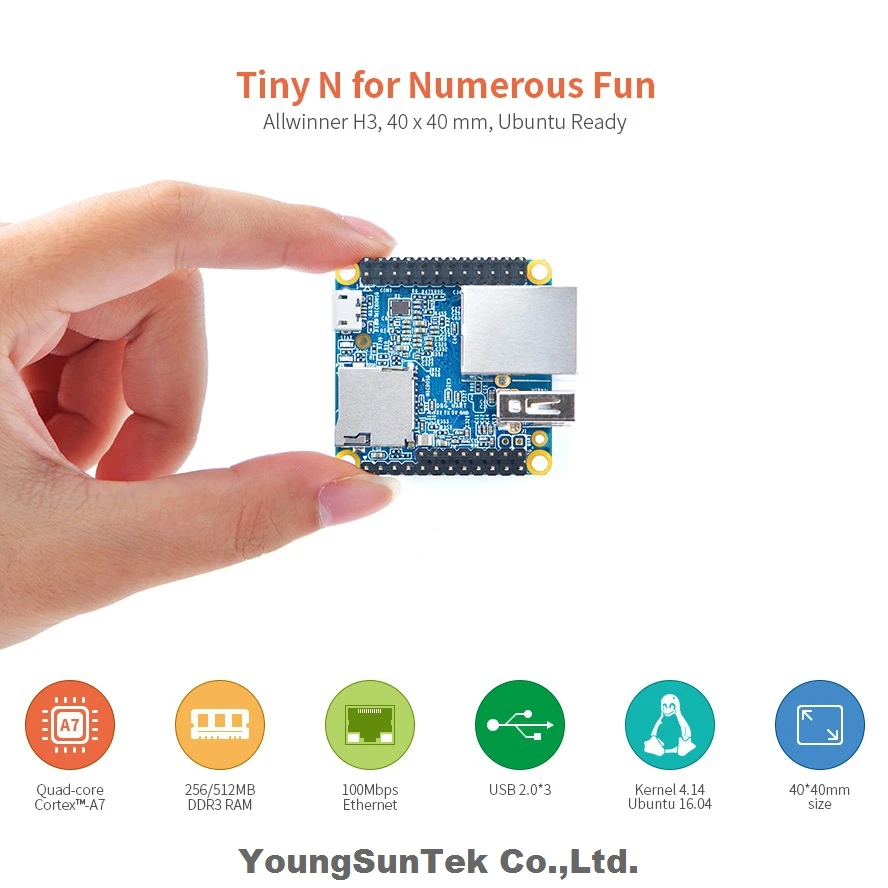 NanoPi Neo v1.4 (512M) & Heat Sink, YoungSunTek Allwinner H3 Quad Cortex-A7,1.2GHz, OpenWRT,Ubuntu Linux Armbian DietPi Kali