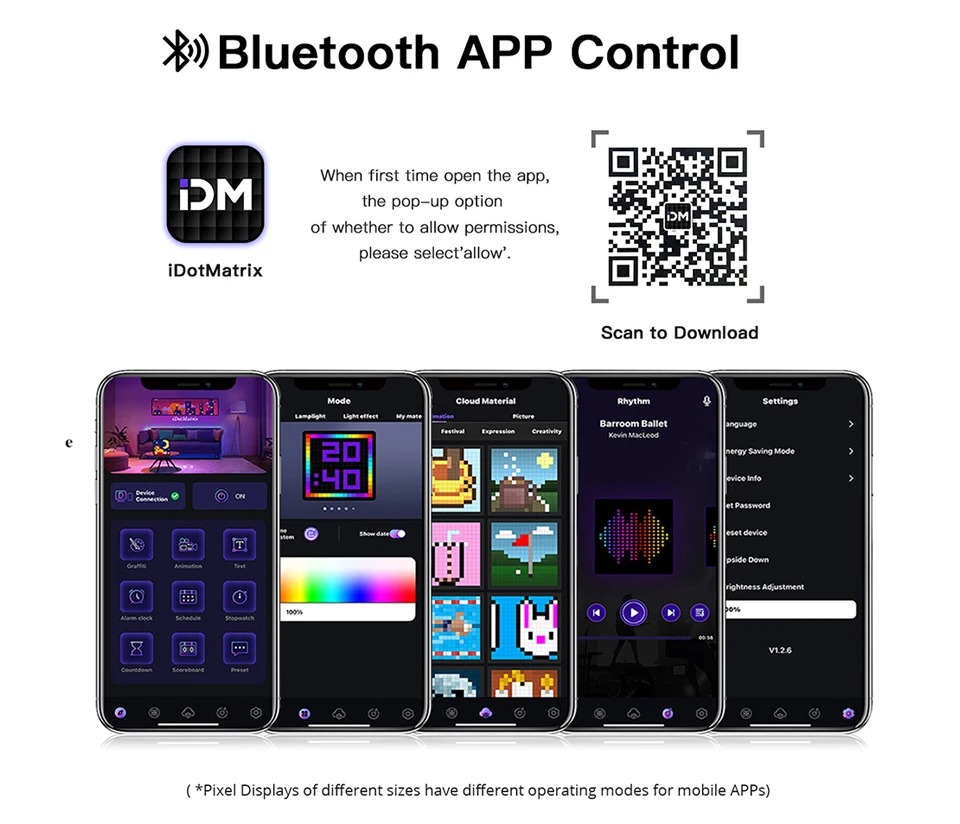 LED Pixel Display Bluetooth Smart Matrix Pixel Screen Panel Night Light Clock 16x16 32x32 64x64 Digital Lamp DIY Art Home Decor