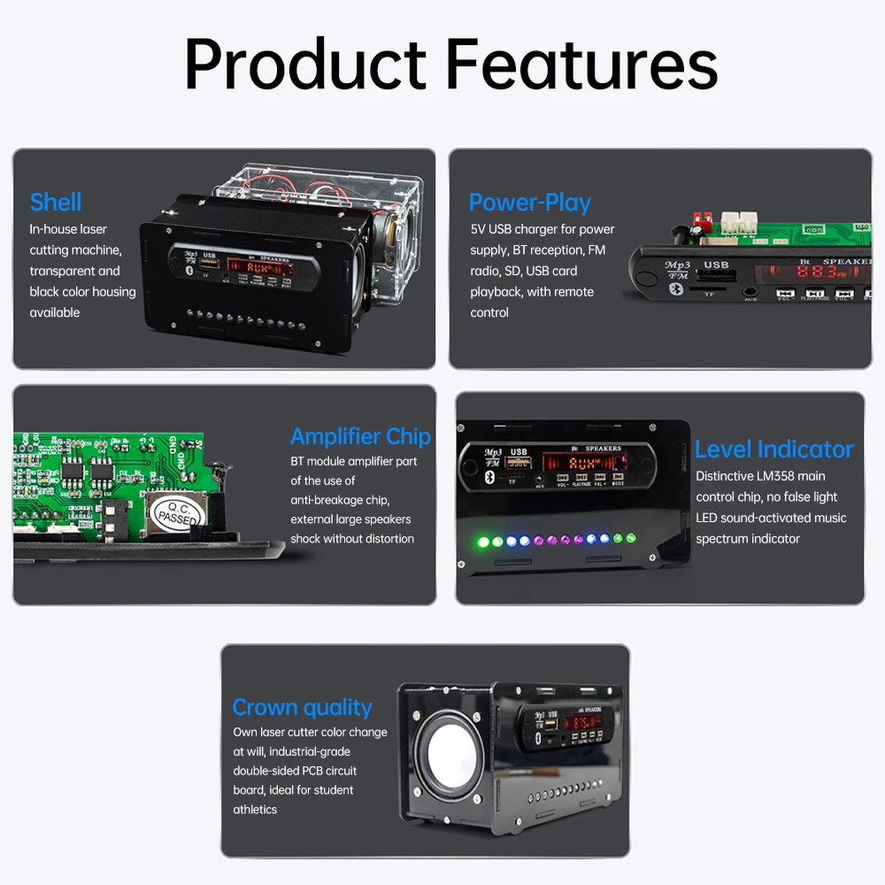 3Wx2 DIY Bluetooth Speaker Kit with FM Radio DIY Soldering Project Practice Solder Assembly DIY Electronic Kit Component Speaker