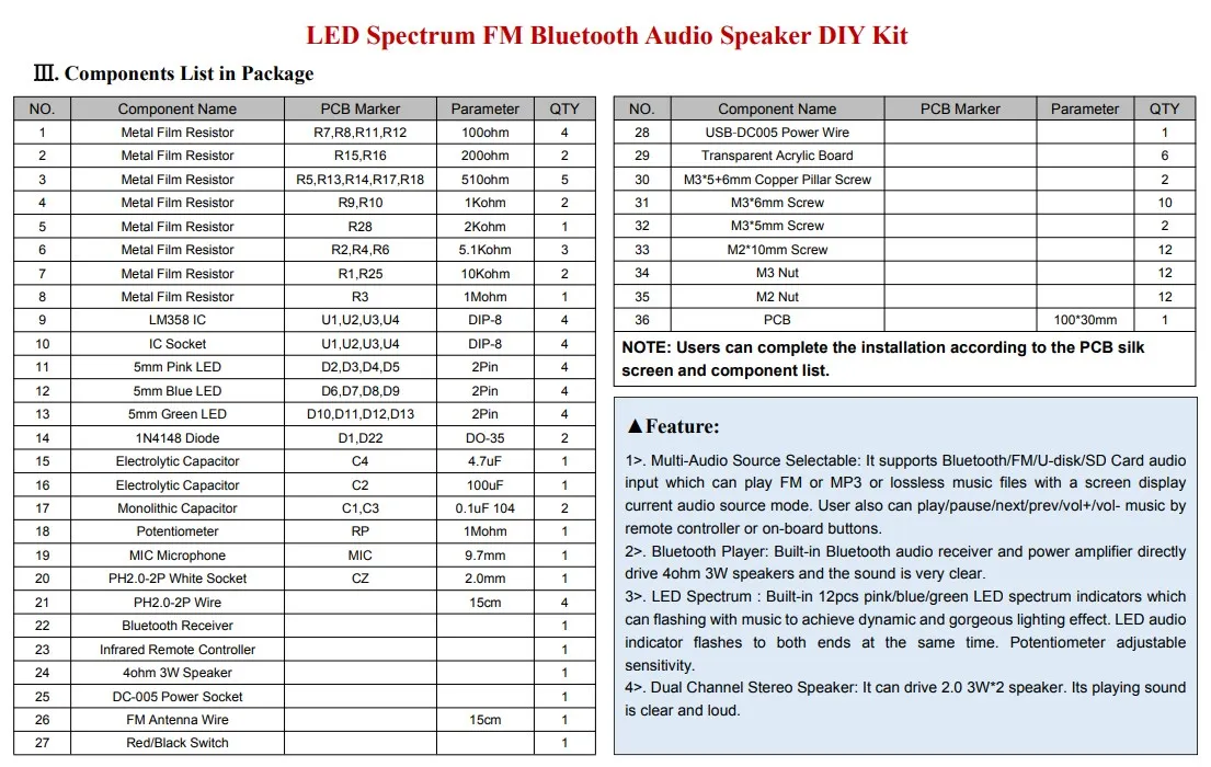 3Wx2 DIY Bluetooth Speaker Kit with FM Radio DIY Soldering Project Practice Solder Assembly DIY Electronic Kit Component Speaker