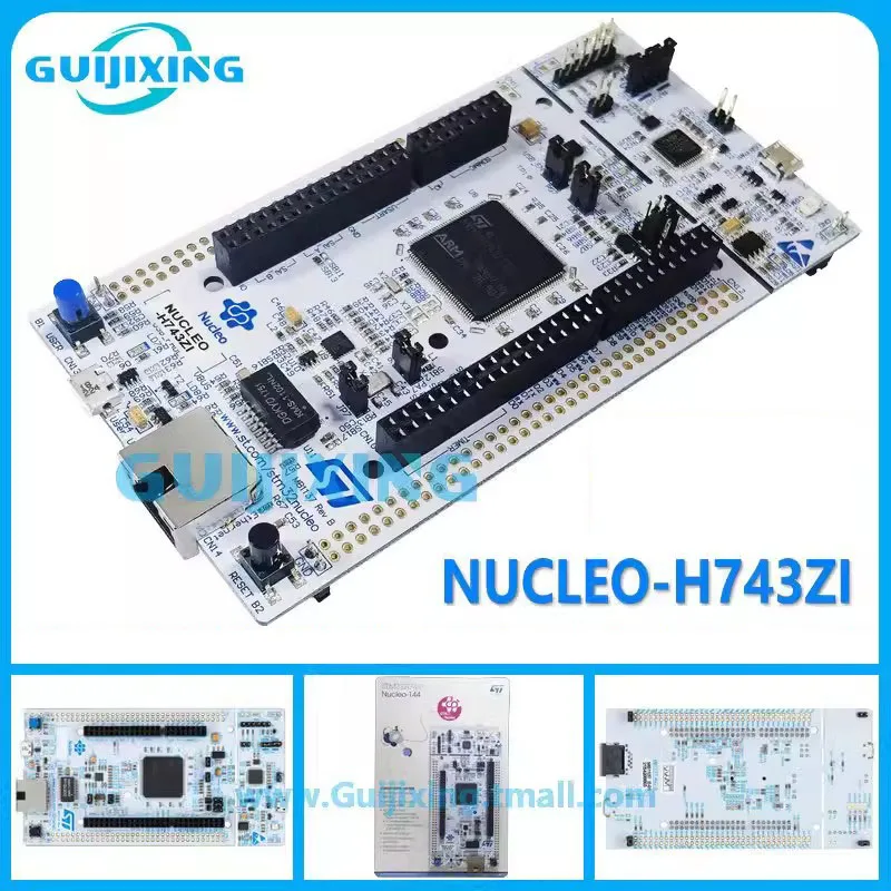 The original stock NUCLEO-H743ZI Nucleo-144 development board uses the STM32H743ZIT6 MCU