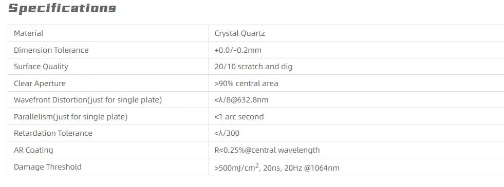High Precision Optical Zero Order Half/Quarter 1/4 /1/2Waveplate,632.8NM for Lab Interferometers Educational Kits