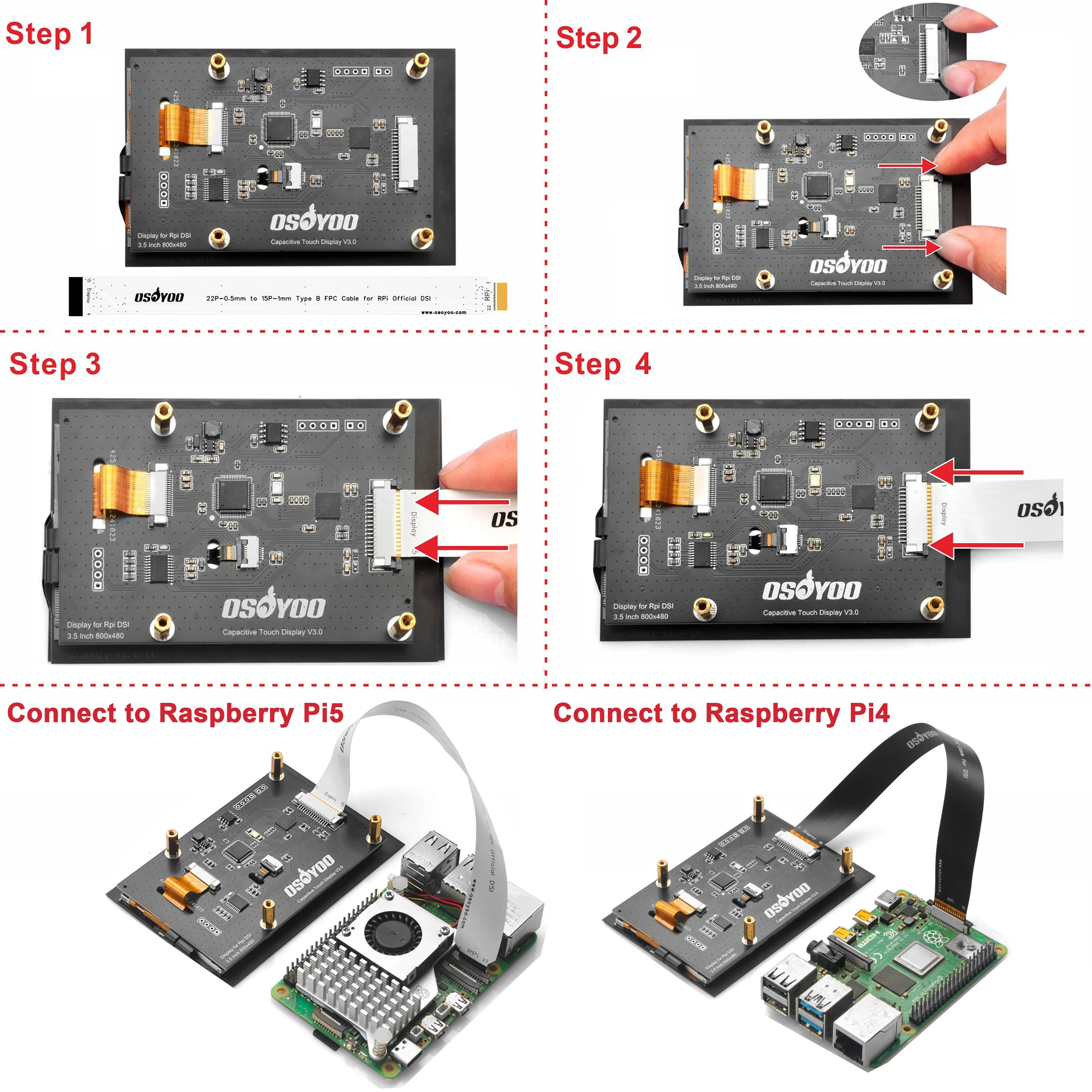 OSOYOO 3.5 RPi5 DSi Touchscreen LCD Display Capacitive Touch Screen Plug and Play Monitor for Raspberry Pi5 4 3 2 B B+