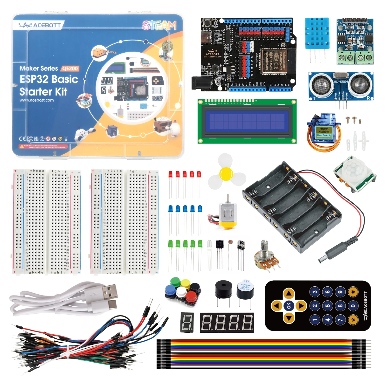 ACEBOTT ESP32 Basic Starter Kit Programming Kit with Sensors IoT ESP32 Electronic Engineering Learning Kit for Arduino