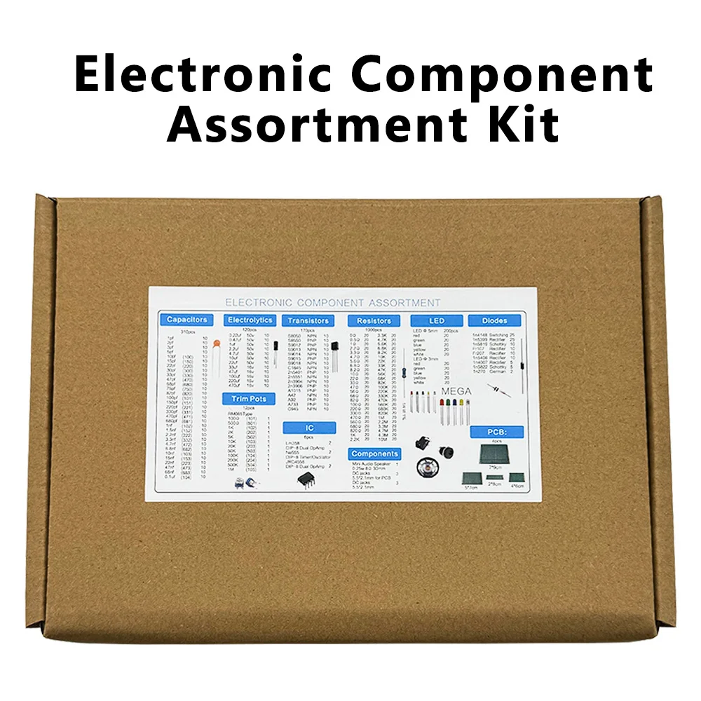 1900PCS Electronic Component Kit Capacitors, Resistors, Transistors, Diodes, PCB, IC, for Electronic Products DIY and Enthusiast