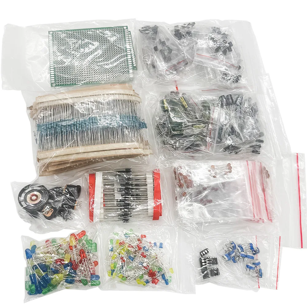 1900PCS Electronic Component Kit Capacitors, Resistors, Transistors, Diodes, PCB, IC, for Electronic Products DIY and Enthusiast