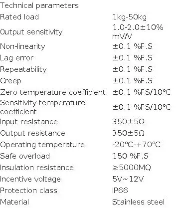 S-Type Load Cell Sensor, 5kg-50kg Capacity, High Repeatability 2.0±10% MV/V Output, ±0.1% Hysteresis, IP66, Wide Temp Range