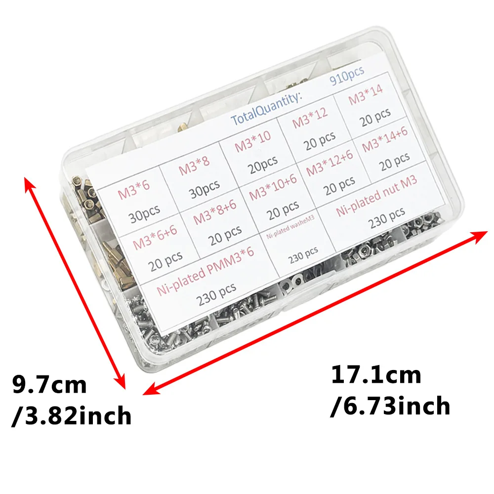 1Set 910PCS Brass Standoff Spacer Kit 230PCS PMM3 + 230PCS NutM3 + WasheM3 Hex head Brass Spacing Screws Threaded M3 Pillar PCB