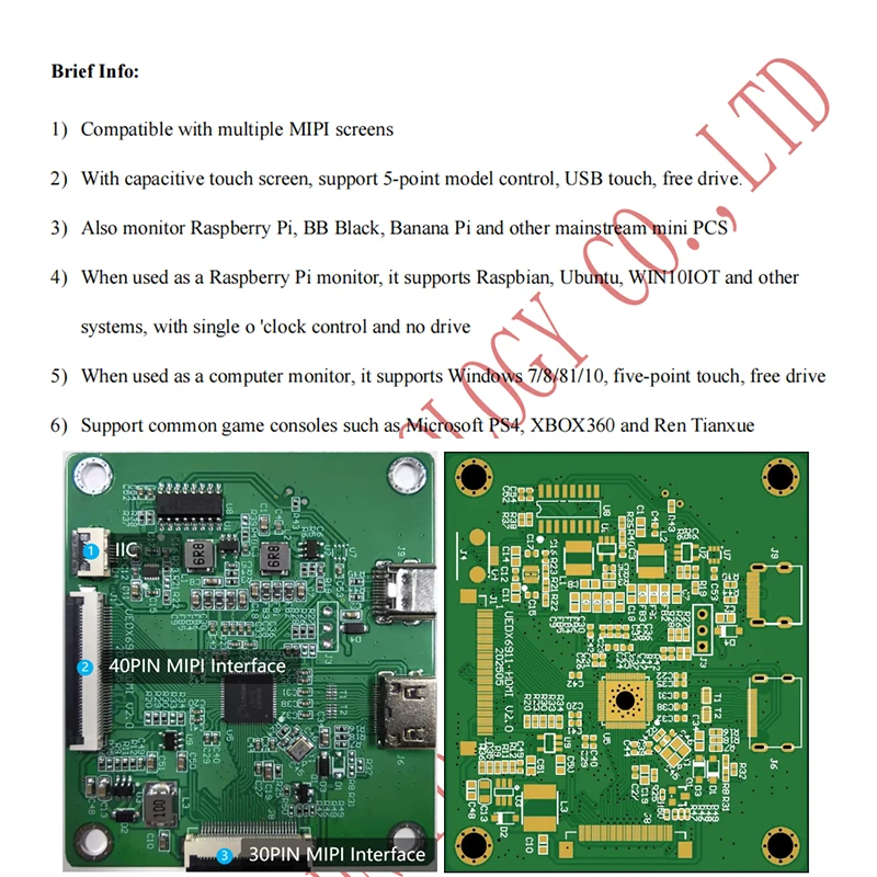 10.1 Inch 440*1920 IPS HD-MI Display TFT LCD Module Touch Screen for Raspberry Pi