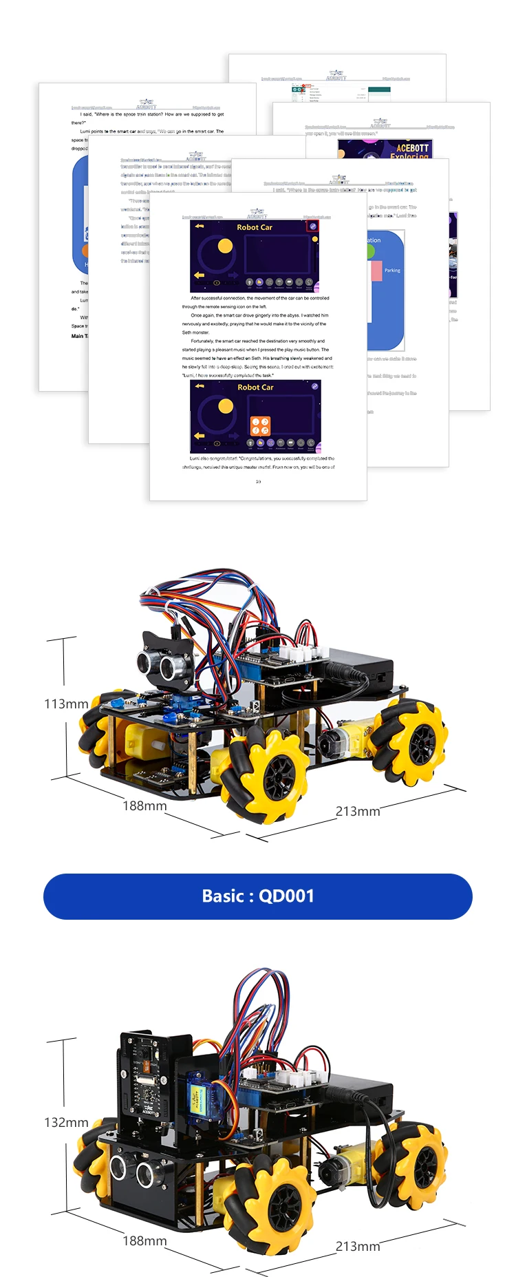 ACEBOTT ESP32 4WD Mecanum Wheel Camera IoT WiFi STEM STEAM Programming Smart Robot Car Kit for School Project Arduino UNO R3
