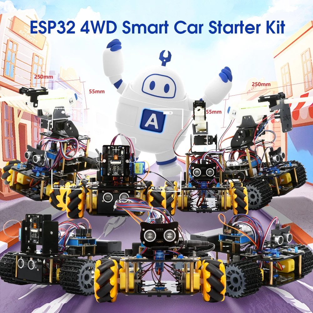 ACEBOTT ESP32 4WD Mecanum Wheel Camera IoT WiFi STEM STEAM Programming Smart Robot Car Kit for School Project Arduino UNO R3
