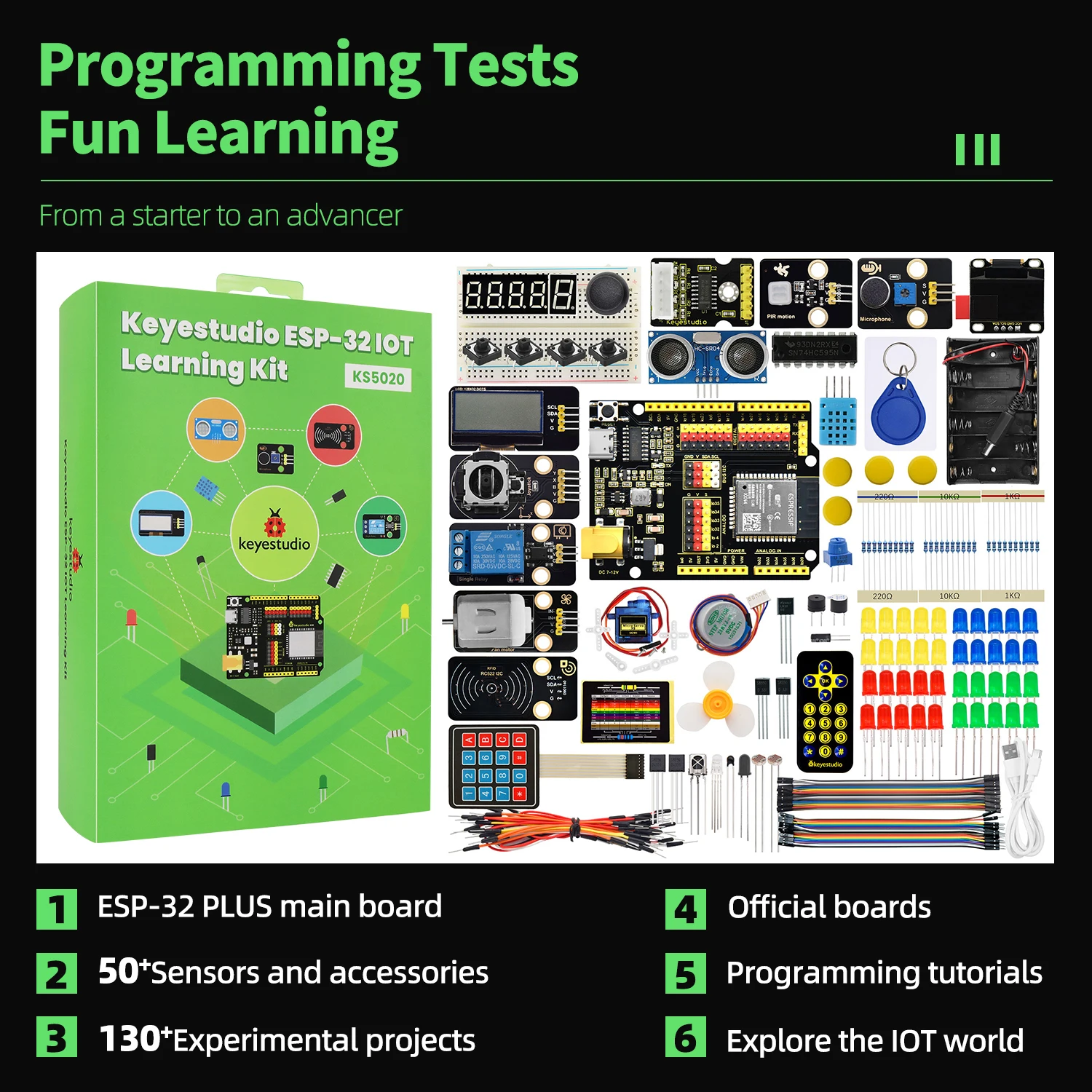 Keyestudio IOT ESP32 Learning Kit For Arduino ESP32 All-in-One Learning +134 Projects Support MicroPython&Arduino C Programming