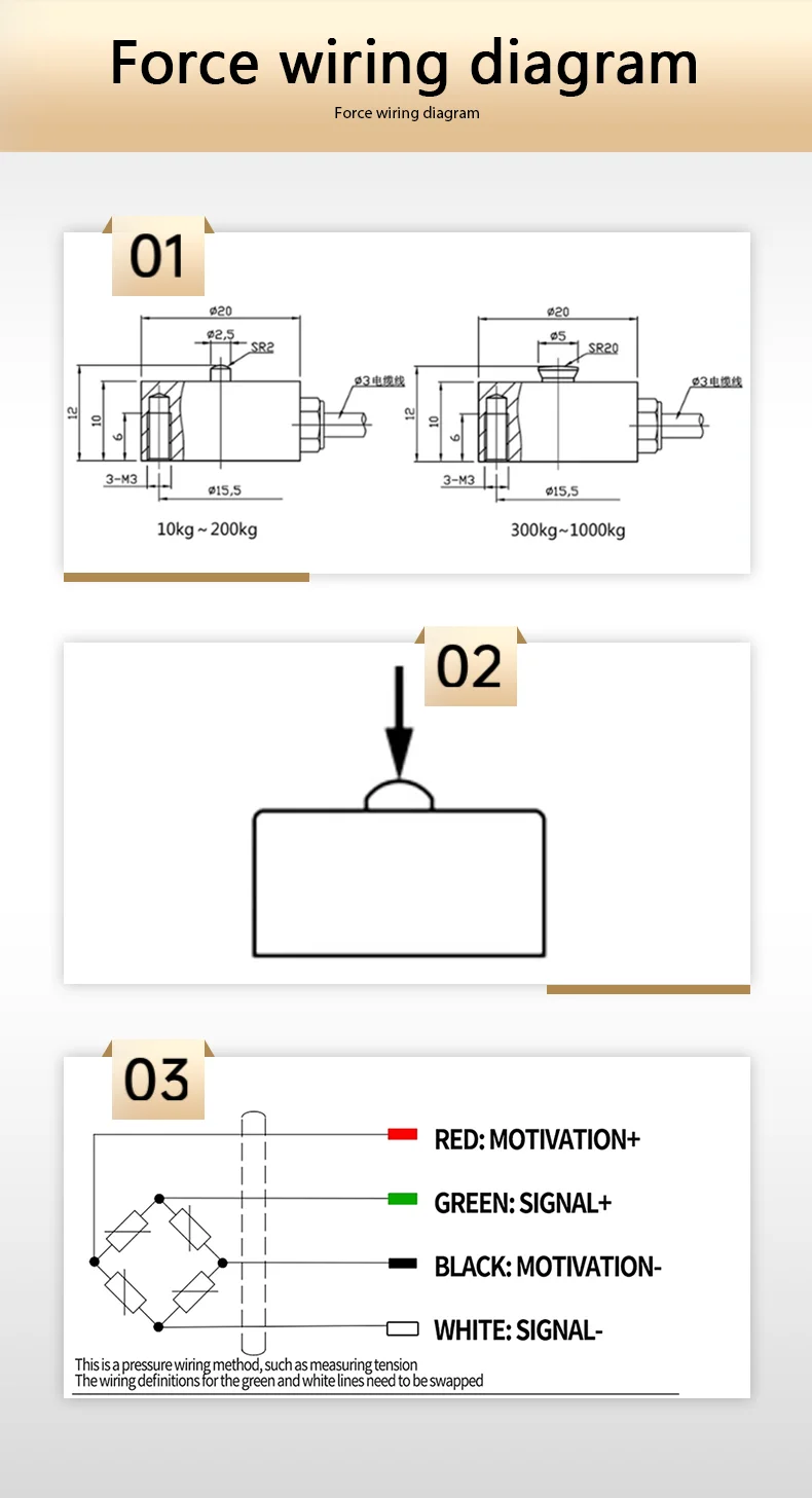 BENGBUZZQY MNM2 Stainless Steel Load Cell Sensor, Rated Load 10kg-1000kg, Output Sensitivity 1.5±10% mV/V, IP66 Protection