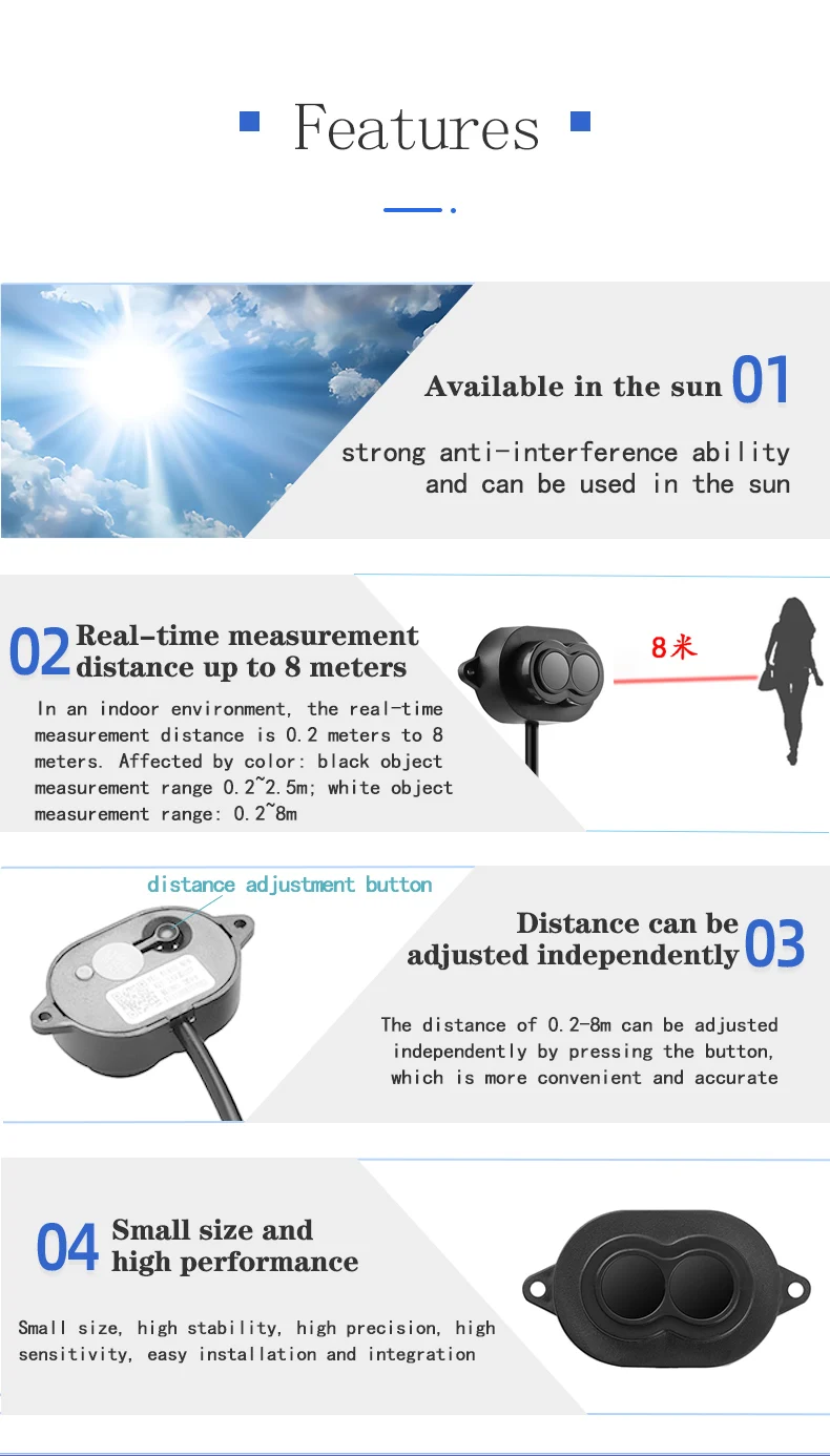 XKC-KL800 Distance Laser Sensor 2% Hign Accuracy Small Angle Object Human Presence Proximity IR Infrared Sensor