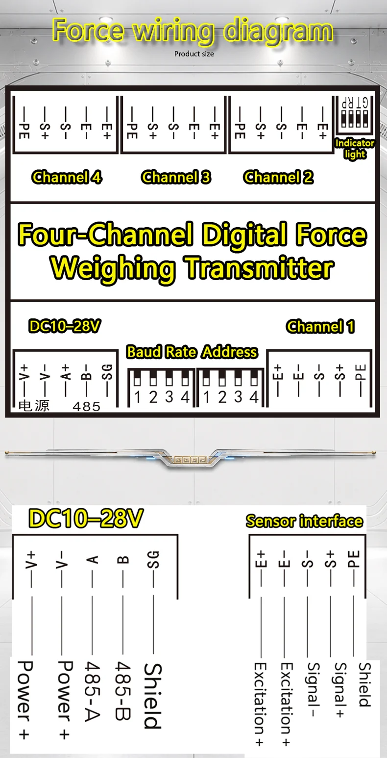 Industrial RS485 4-Channel Load Cell Converter Digital Weighing Transmitter Support Modbus RTU Isolation Protection