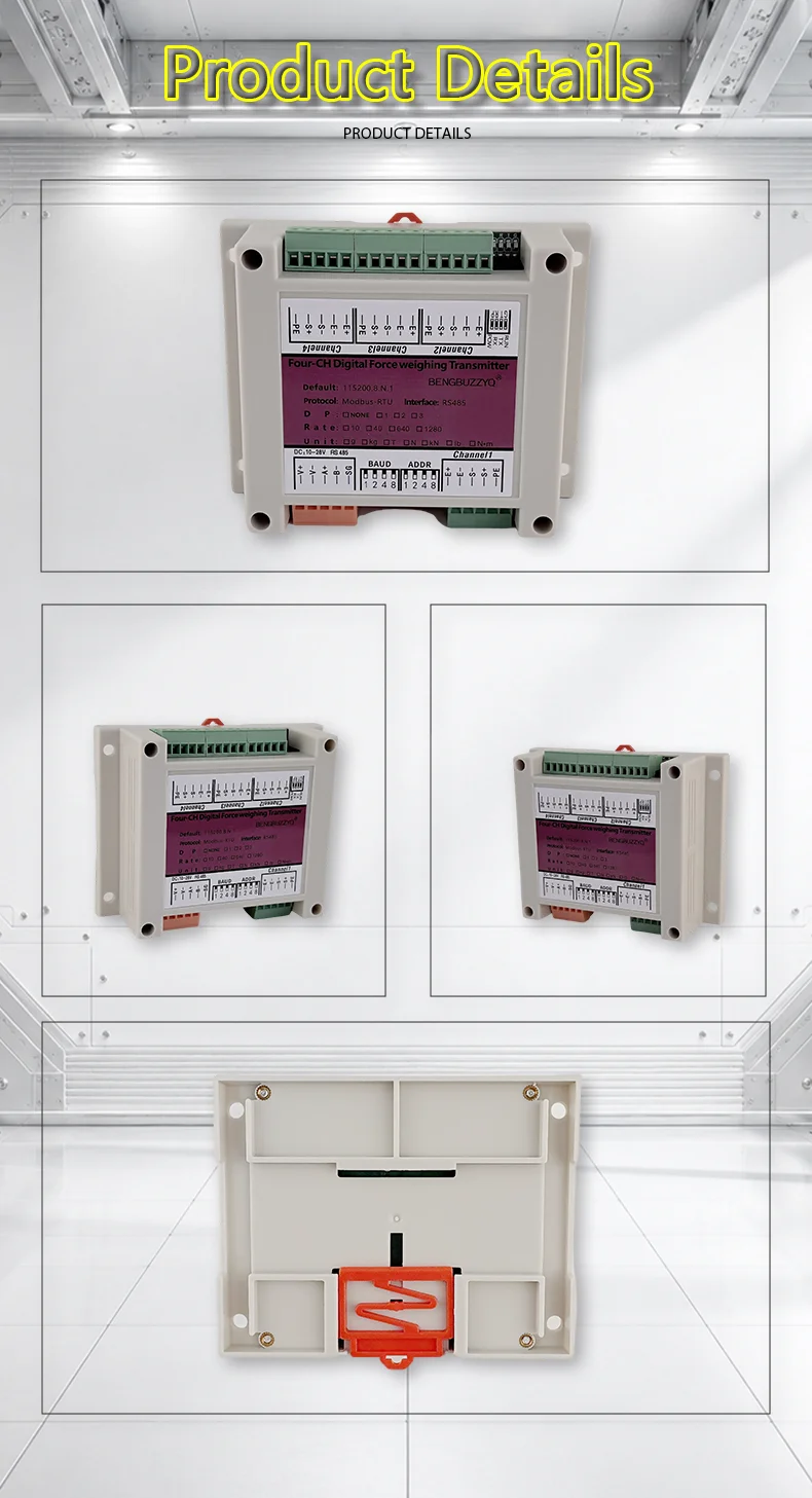Industrial RS485 4-Channel Load Cell Converter Digital Weighing Transmitter Support Modbus RTU Isolation Protection