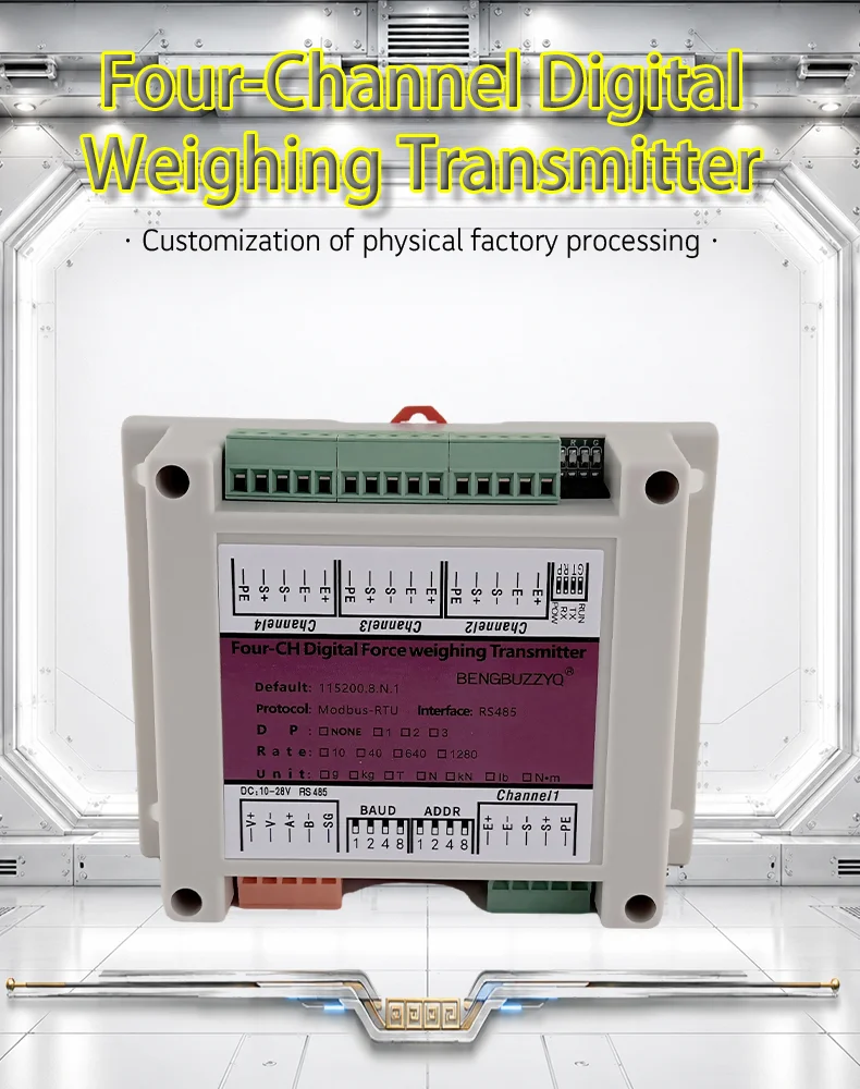 Industrial RS485 4-Channel Load Cell Converter Digital Weighing Transmitter Support Modbus RTU Isolation Protection