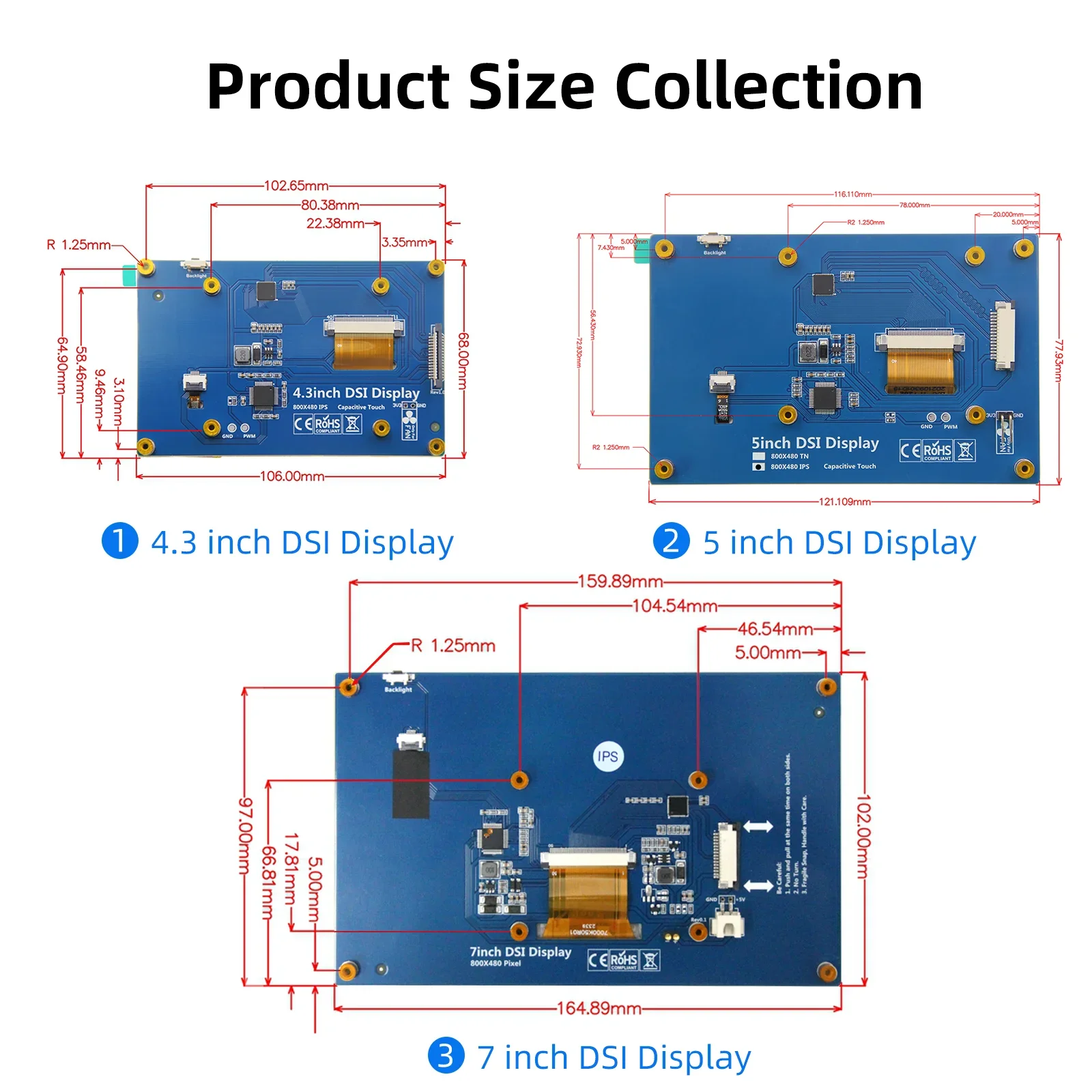 iPistBit 800x480 5-Point DSI Touch Screen Driver-Free 4.3/5/7 Inch IPS Display Monitor for Raspberry Pi 5/4B/3B+/3B/3A+/2B/B+
