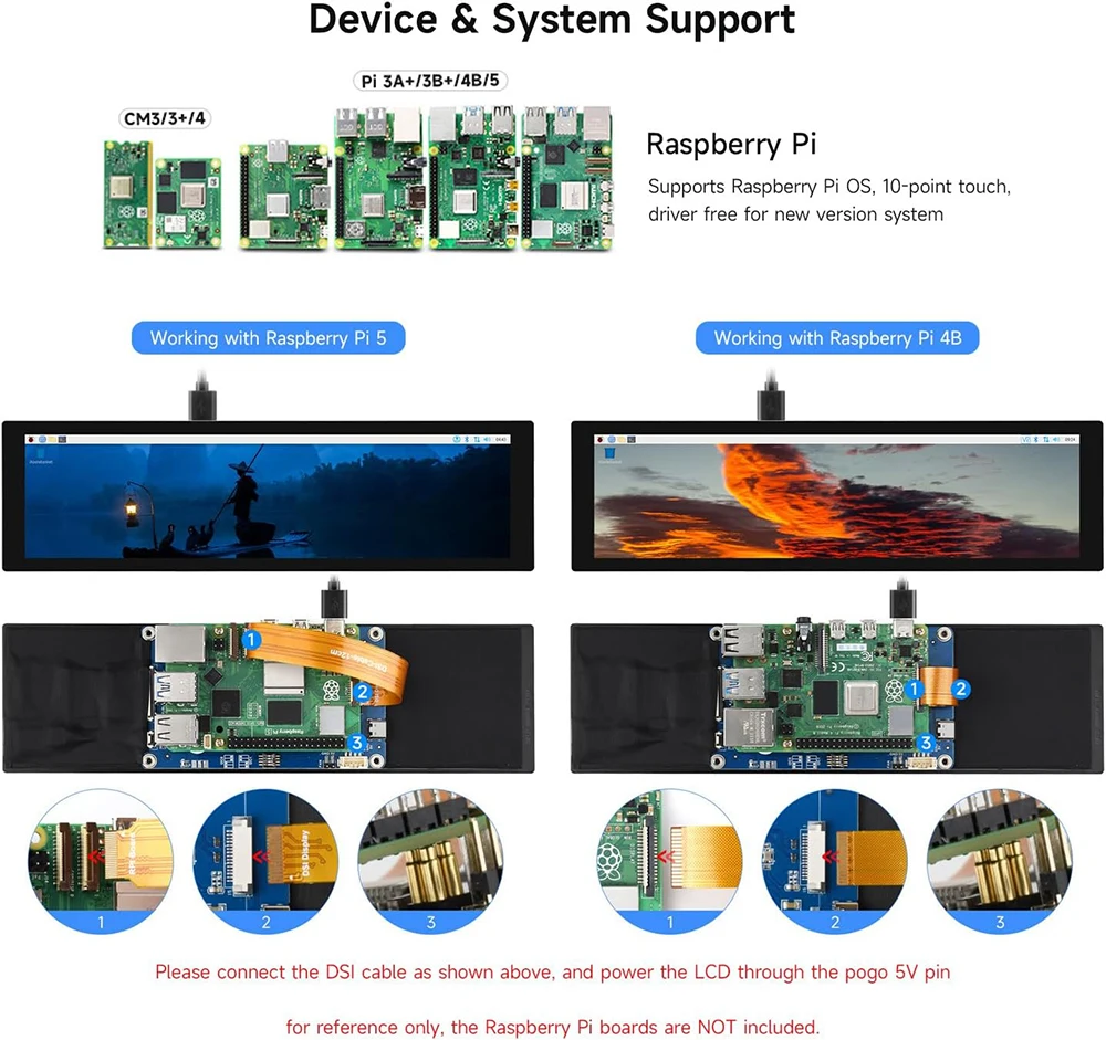 Waveshare 8.8 inch IPS 480x1920 Pixel Capacitive Touchscreen DSI Display 10-point Touch for Raspberry Pi 5/4B/3B+/3A+, CM3/3+/4
