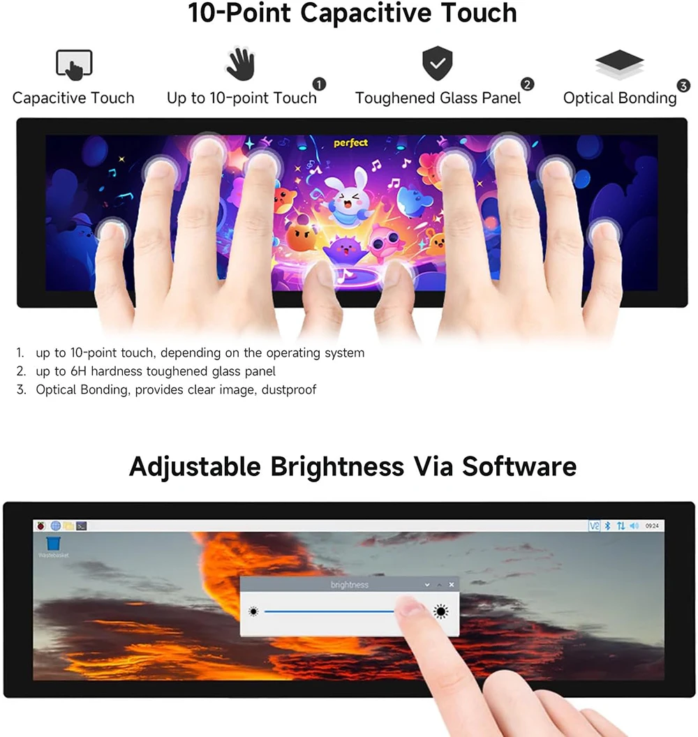 Waveshare 8.8 inch IPS 480x1920 Pixel Capacitive Touchscreen DSI Display 10-point Touch for Raspberry Pi 5/4B/3B+/3A+, CM3/3+/4