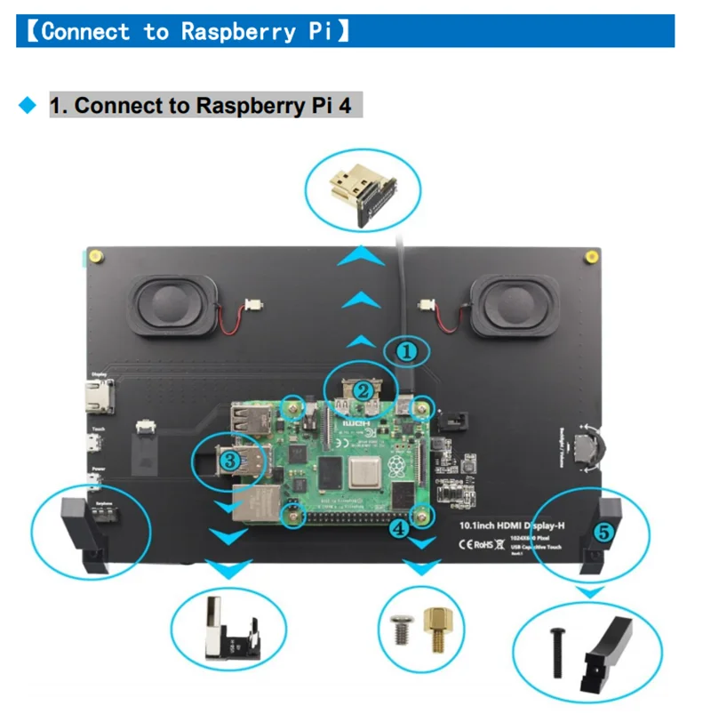 Raspberry Pi 5 10.1 inch IPS Touchscreen LCD Display 10.1" 1024X600 HDMI-compatible Mini PC Monitor for Raspberry Pi 3B+ 4B PS4