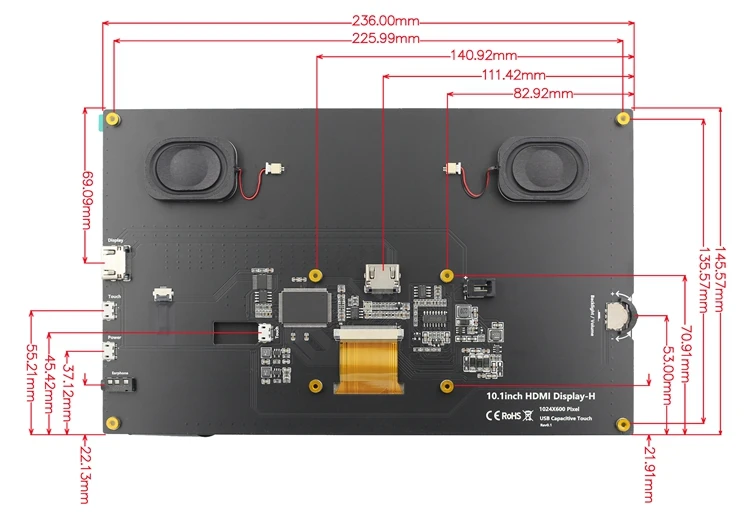 Raspberry Pi 5 10.1 inch IPS Touchscreen LCD Display 10.1" 1024X600 HDMI-compatible Mini PC Monitor for Raspberry Pi 3B+ 4B PS4