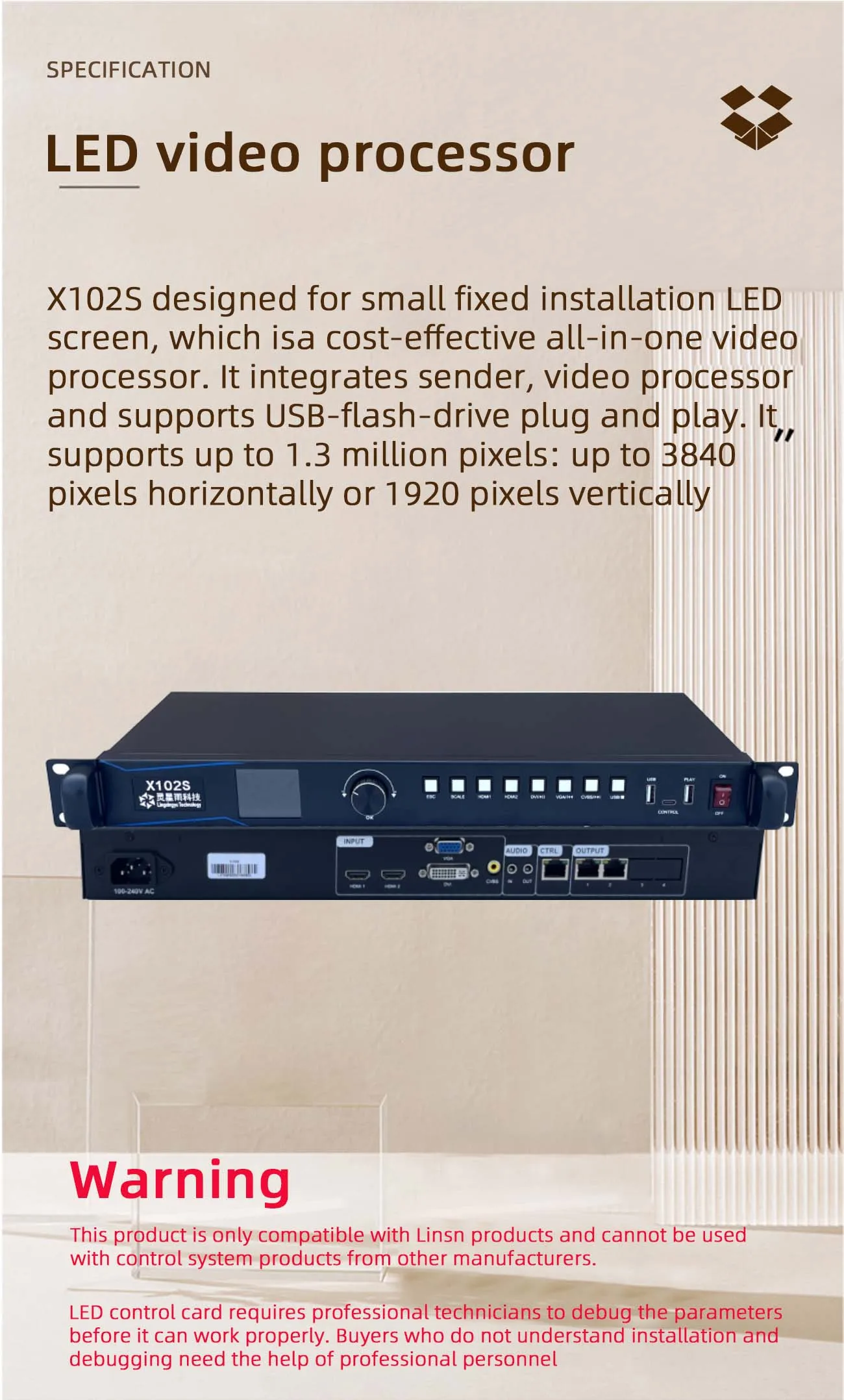 LED Display Screen Video Processor Linsn X102S Indoor Full Color HUB75 RGB LED Digital Sign Controller HDMI VGA DVI Input