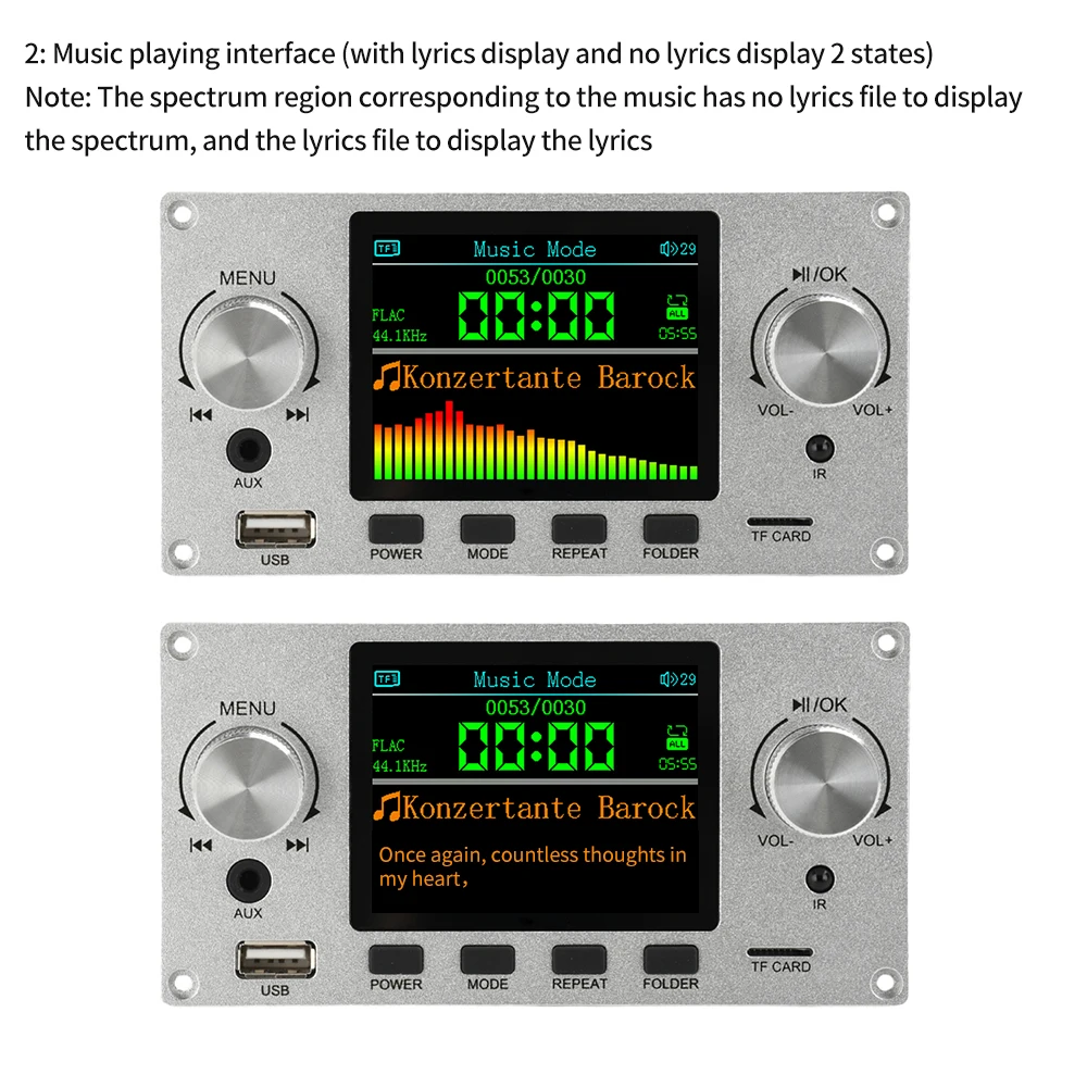 2.8 inch TFT Color Screen Bluetooth Lossless Audio Decoding Board Module 2 CH Support I2S Digital Audio Output Player DC 5-12V