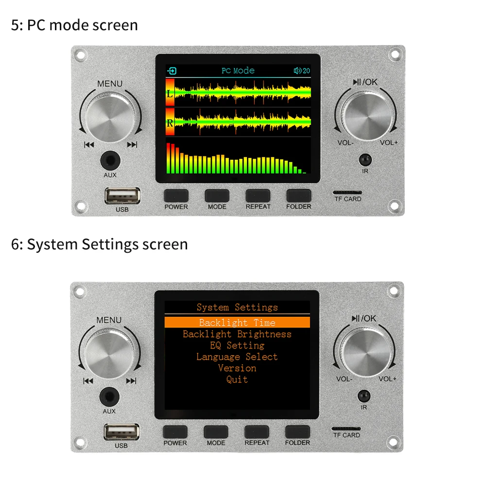 2.8 inch TFT Color Screen Bluetooth Lossless Audio Decoding Board Module 2 CH Support I2S Digital Audio Output Player DC 5-12V