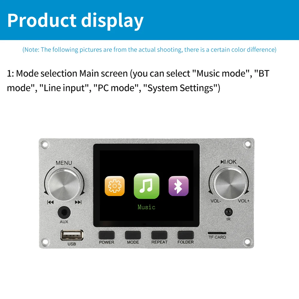 2.8 inch TFT Color Screen Bluetooth Lossless Audio Decoding Board Module 2 CH Support I2S Digital Audio Output Player DC 5-12V