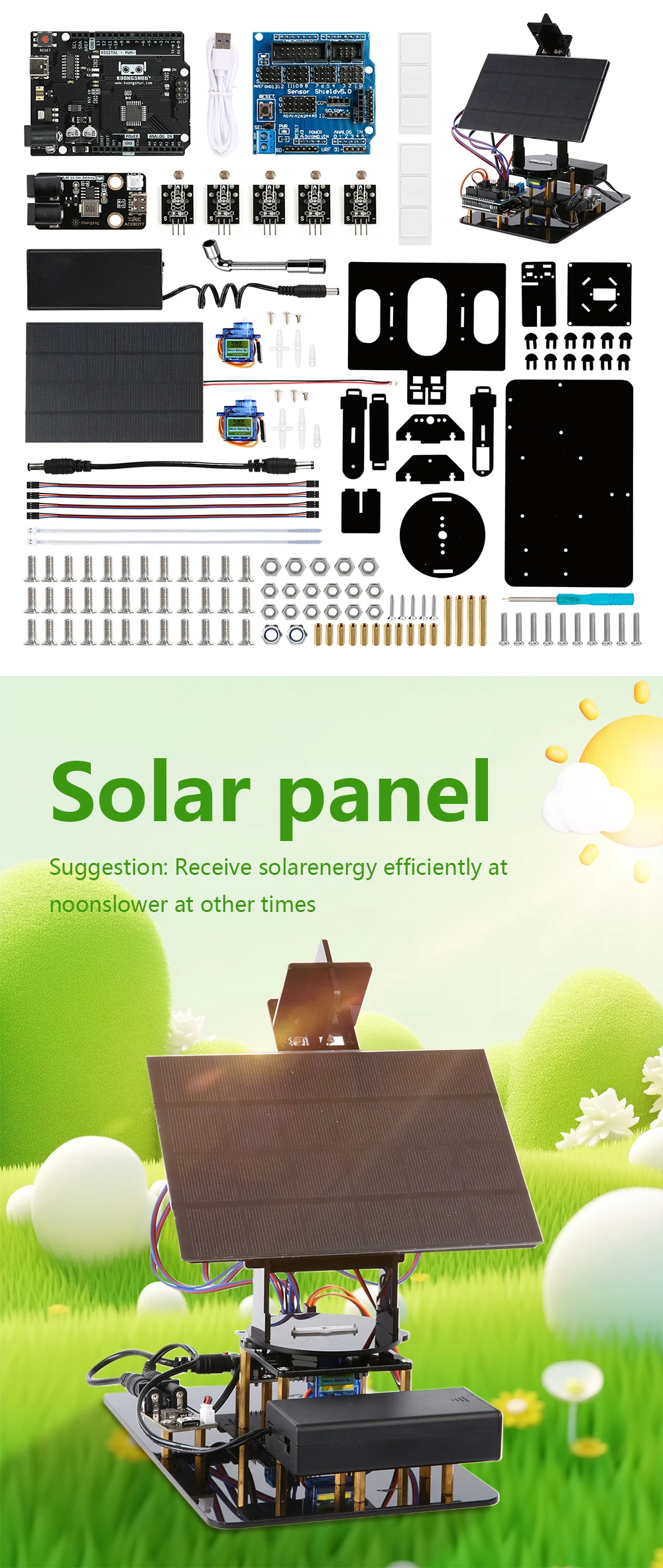 KUONGSHUN Age 8+ Educational Kit Smart Solar Tracker System Tracking Starter Kit For Arduino STEM