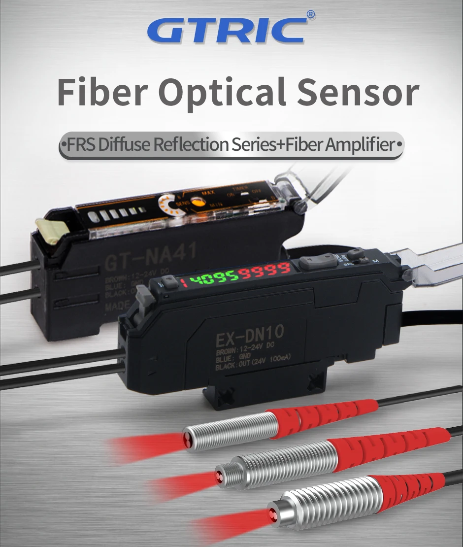GTRIC Diffuse Reflective Fiber Optic Sensor Kit with Separate Amplifier High Precision12-24V DC NPN NO/NC Photoelectric Sensor