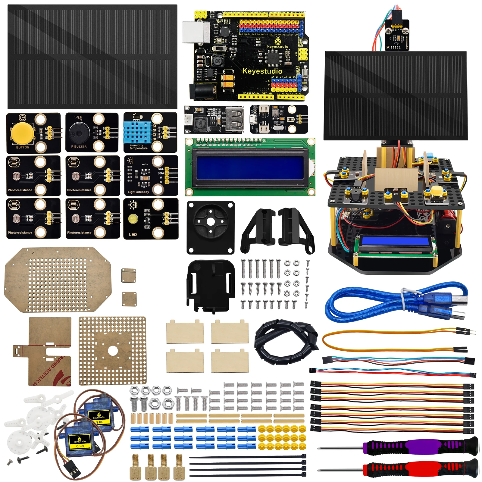 KEYESTUDIO DIY Smart Solar Tracker System Tracking Starter Kit For Arduino STEM Programming Toys DIY Mobile Phone Charging 15+