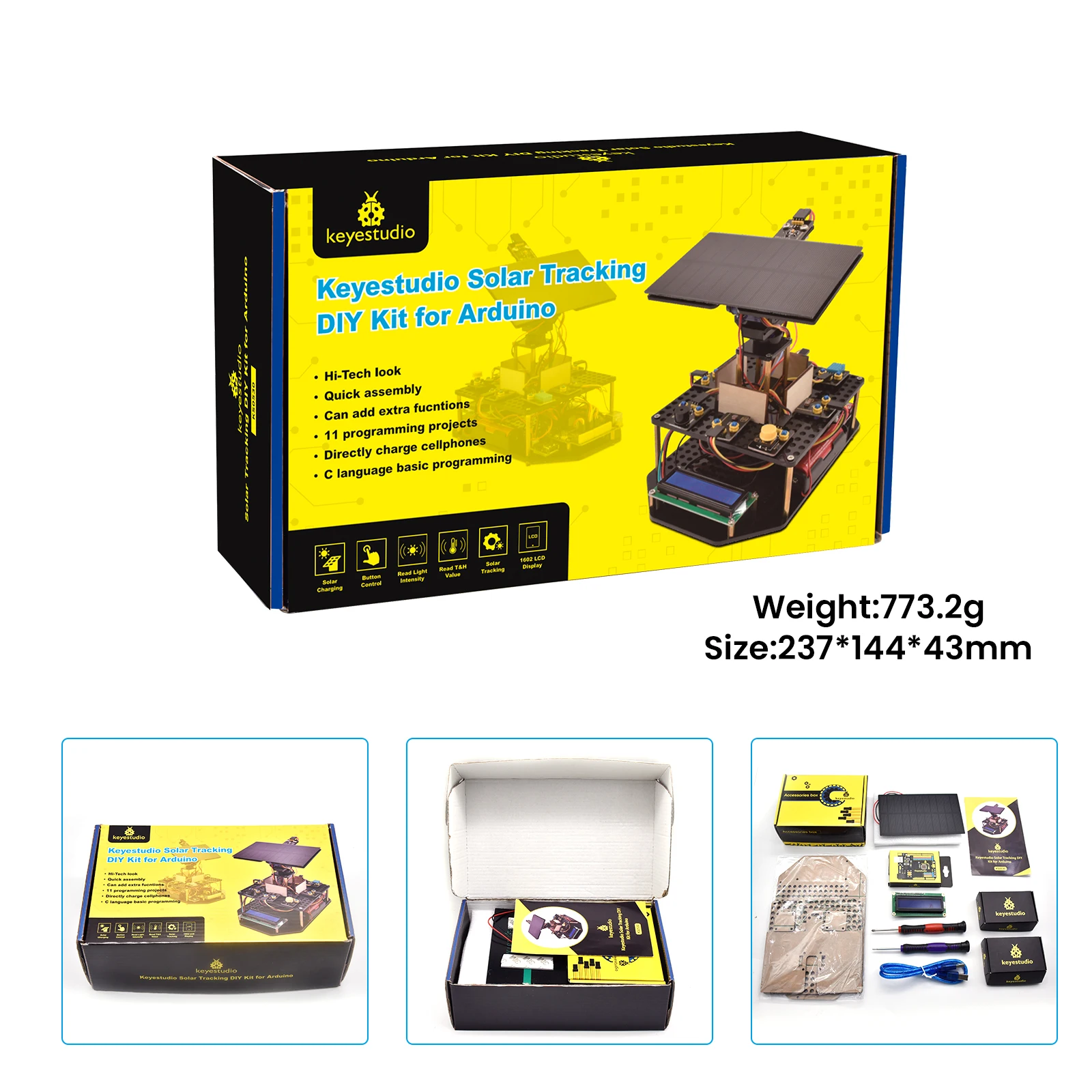 KEYESTUDIO DIY Smart Solar Tracker System Tracking Starter Kit For Arduino STEM Programming Toys DIY Mobile Phone Charging 15+