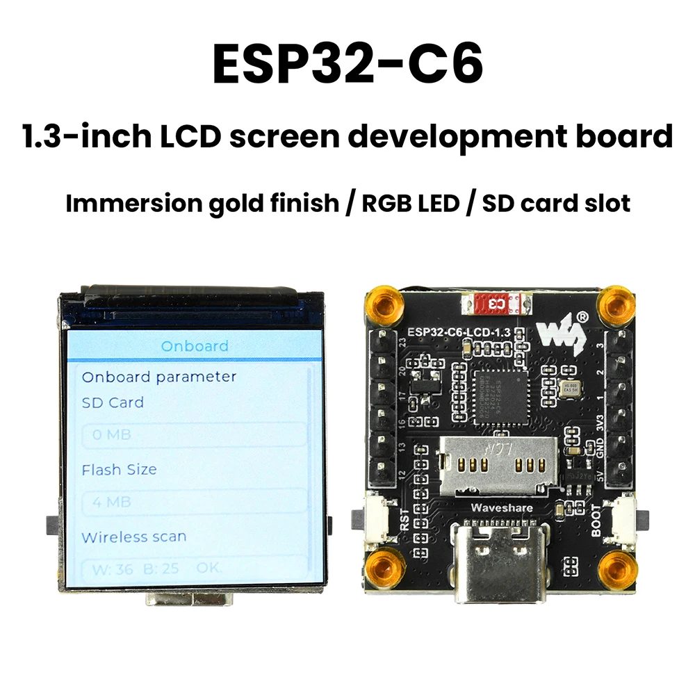 ESP32-C6 Wi-Fi and Bluetooth Development Board, 1.3-Inch LCD Digital Display Development Module, ST7789 Driver IC, Type-C Port